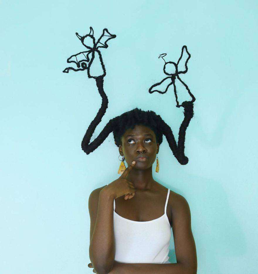 Laetitia Ky è un'artista africana che modella i capelli creando figure Laetitia Ky è un'artista africana che modella i capelli creando figure